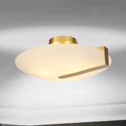 Lámpara de techo Sundial, oro/blanco ópalo, acero, cristal, E27