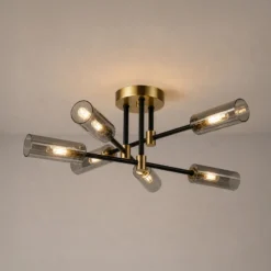 Lámpara de techo Tessa, gris humo/negro/latón, cristal, G9