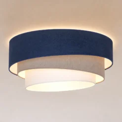 Lámpara de techo Trio, azul oscuro/beige, Ø 60 cm, tejido, E27