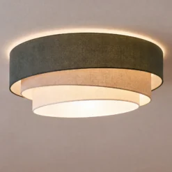 Lámpara de techo Trio, verde/beige, Ø 60 cm, tejido, E27