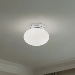 Lámpara de techo Ufo, cromada/blanca, Ø 18 cm, cristal, G9
