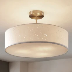Lámpara de techo Umma de Lindby, distancia, blanco, tela, Ø 50 cm, E27