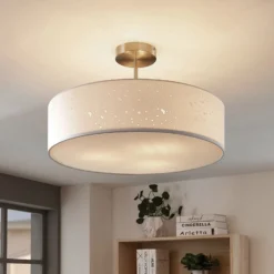 Lámpara de techo Umma de Lindby, distancia, blanco, tela, Ø 50 cm, E27