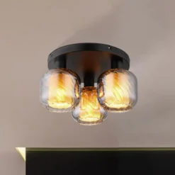 Lámpara de techo Xia, Ø 37 cm, gris humo, 3 luces, cristal