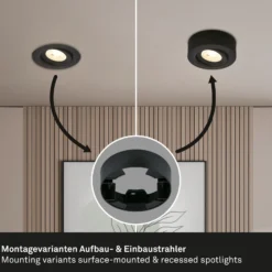 Lámpara empotrable LED Desi, negra, Ø9cm, encendido/apagado, 3000K