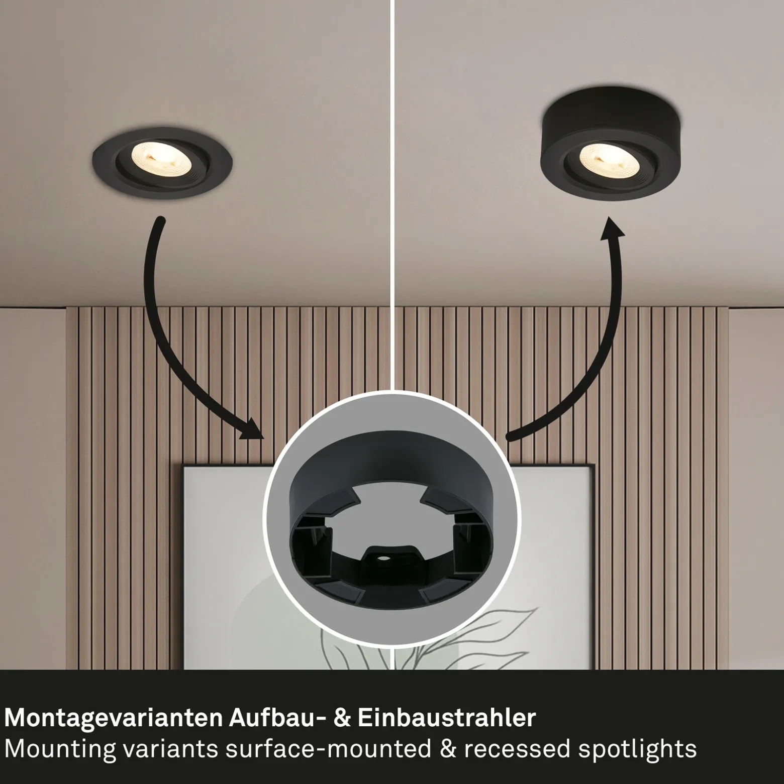 Lámpara empotrable LED Desi, negra, Ø9cm, encendido/apagado, 3000K