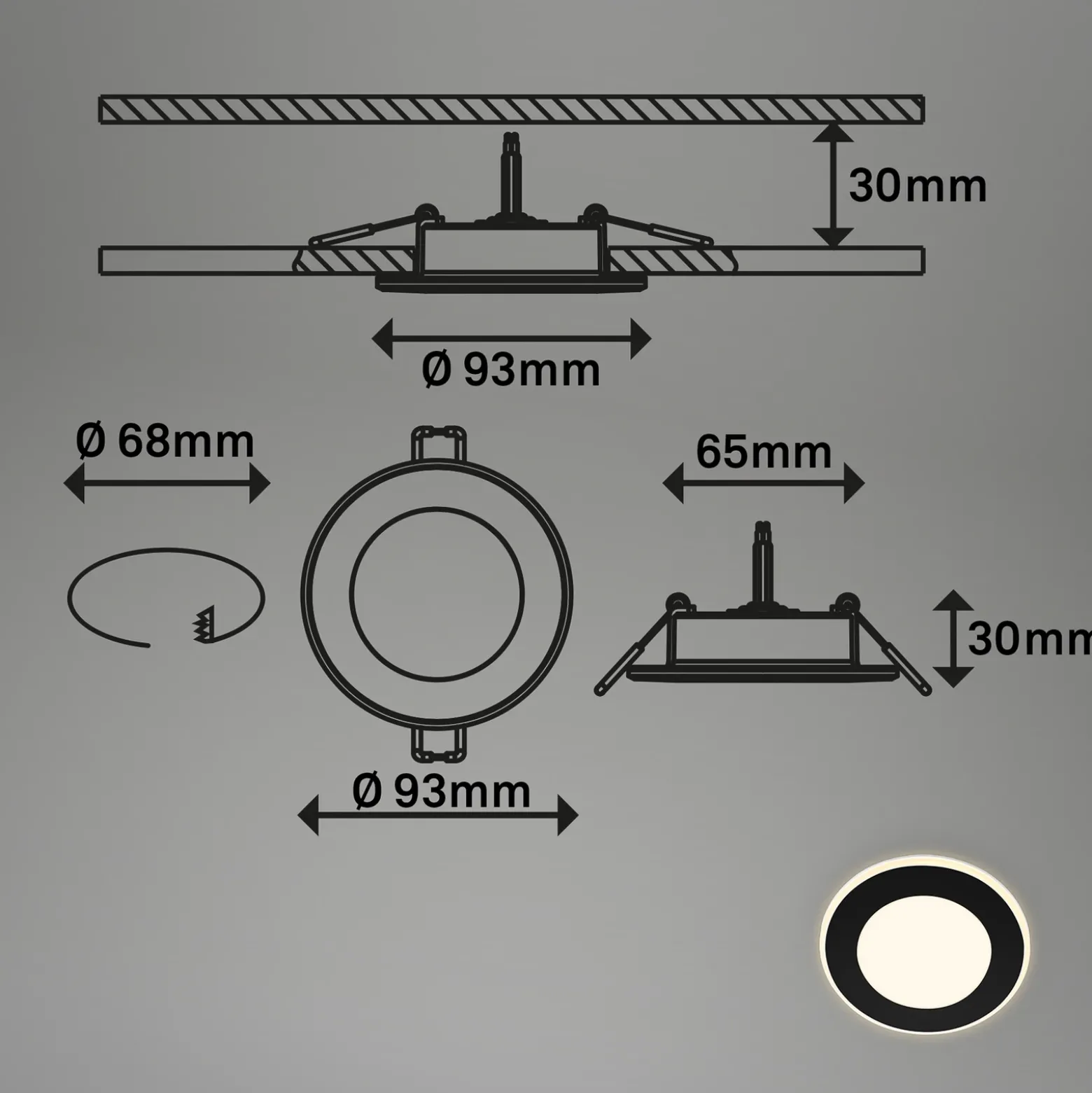 Lámpara empotrable LED Gima, negra, 3.000 K, juego de 3