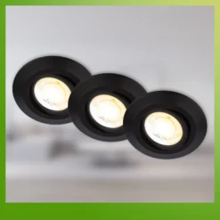 Lámpara empotrable LED Klira, negra, Ø 9 cm, orientable, juego de 3