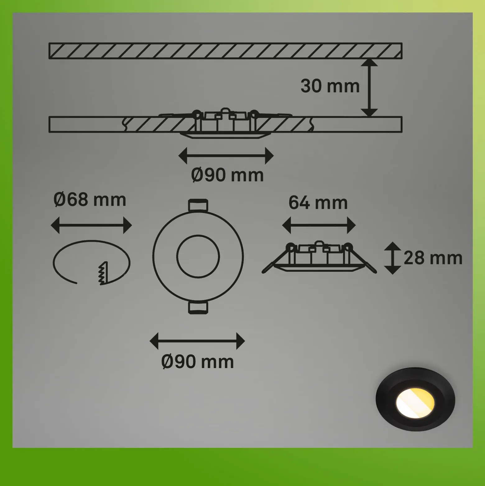Lámpara empotrable LED Klira, negra, Ø 9 cm, IP44, juego de 3 unidades