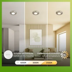 Lámpara empotrable LED Klira, níquel, Ø 9 cm, IP44, atenuable, juego de 3
