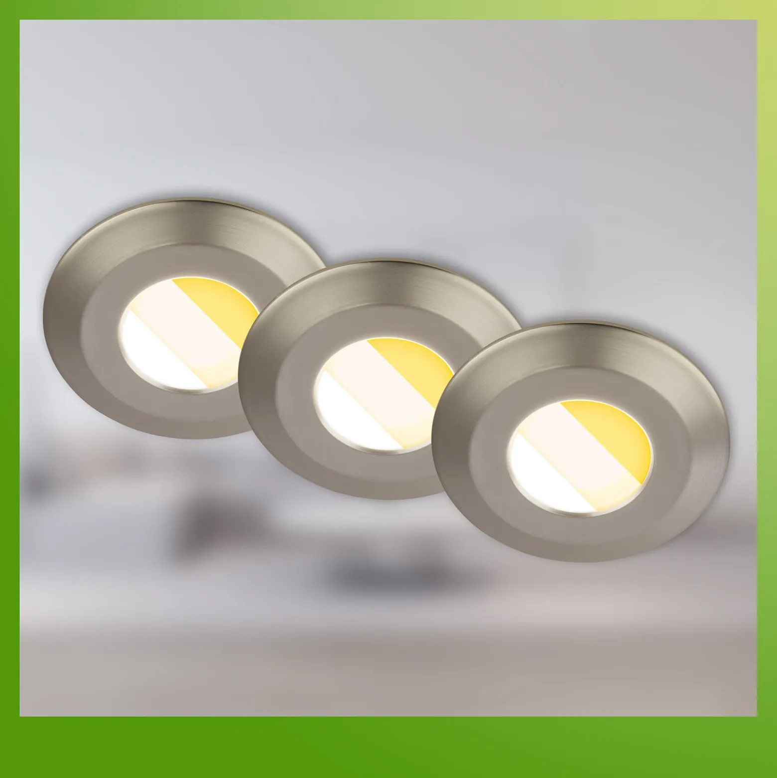 Lámpara empotrable LED Klira, níquel, Ø 9 cm, IP44, atenuable, juego de 3