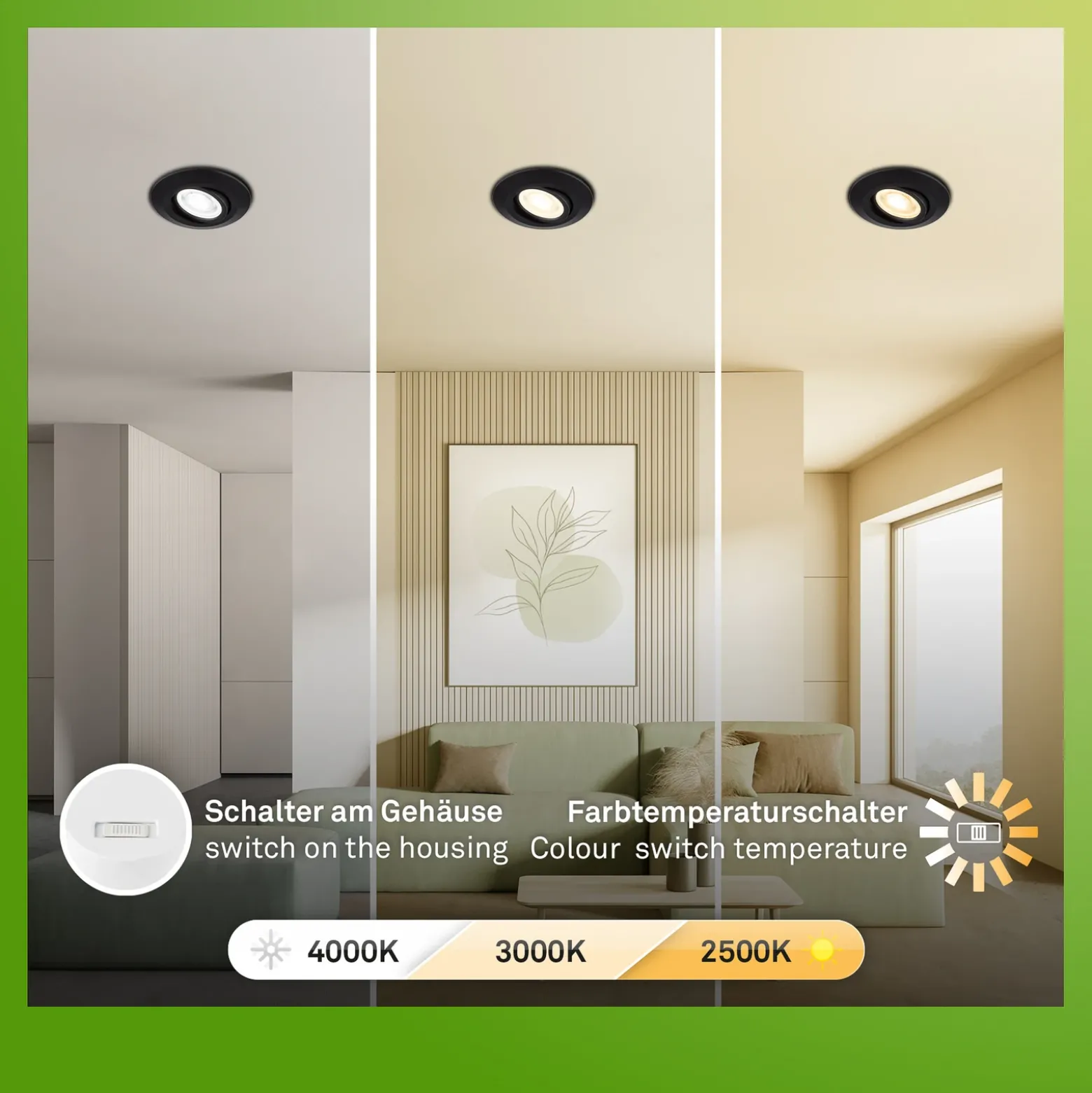 Lámpara empotrable LED Klira, negra, orientable, atenuable, juego de 3