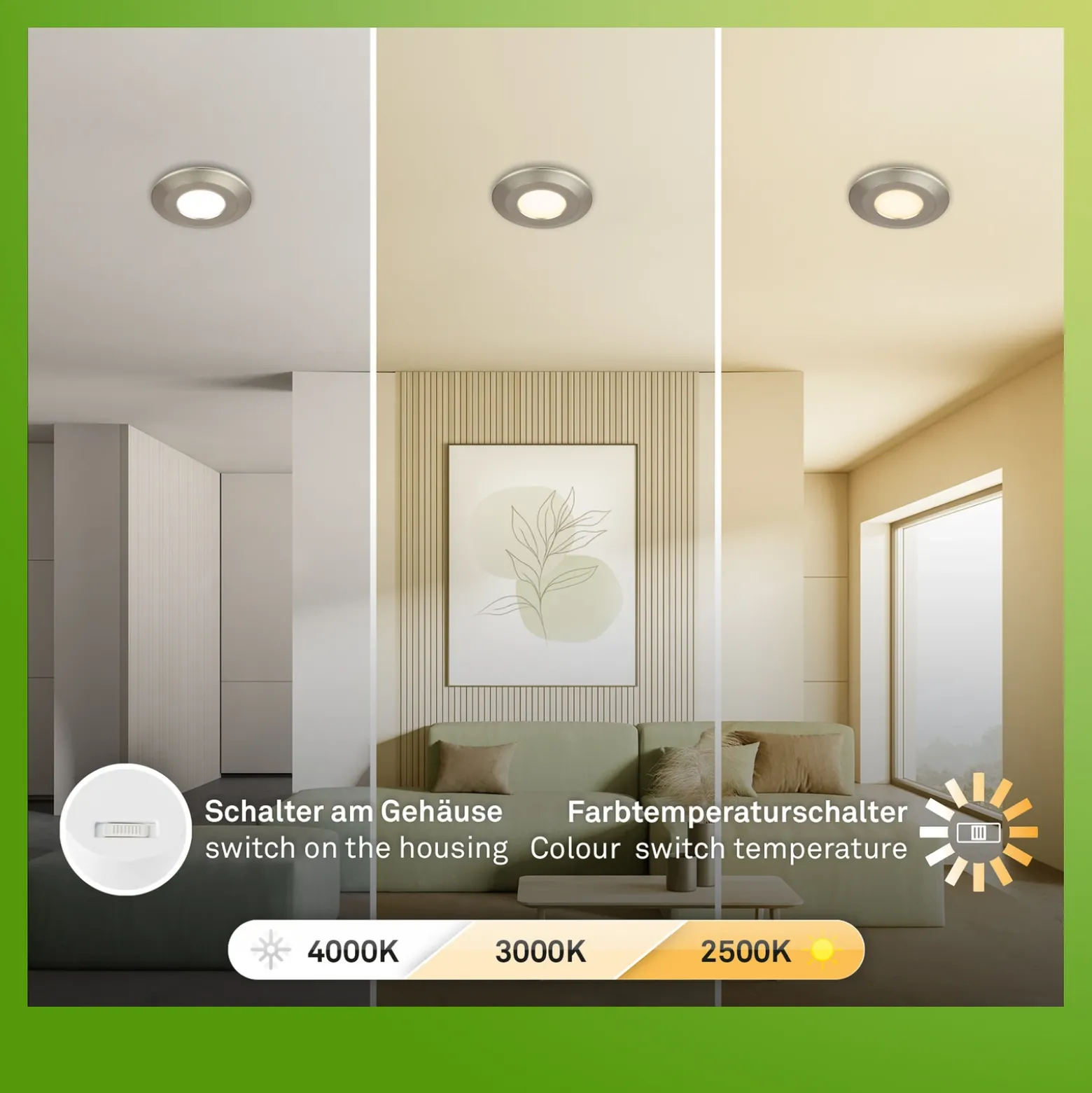 Lámpara empotrable LED Klira, níquel, Ø 9 cm, IP44, atenuable, juego de 3