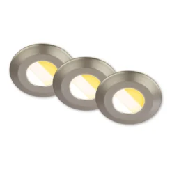 Lámpara empotrable LED Klira, níquel mate, Ø 9 cm, IP44, juego de 3