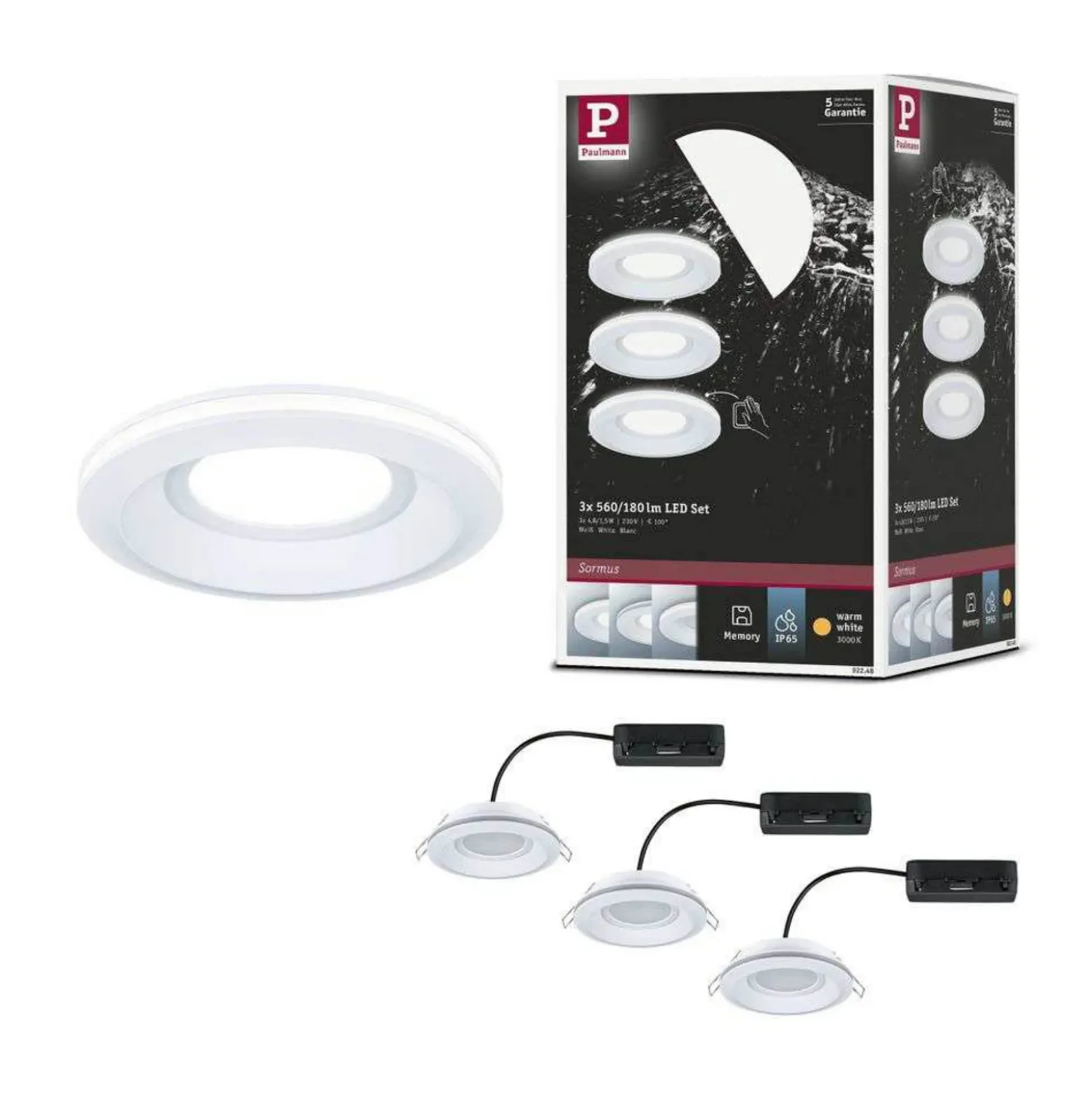 Lámpara empotrable LED Paulmann Sormus blanca, Ø 10 cm, IP65, juego de 3