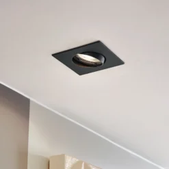 Lámpara empotrable PRIOS Fibur, negra, 9 cm, GU10, paquete de 10