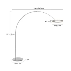 lámpara LED arqueada Ringlux, color acero, metal, CCT, atenuable