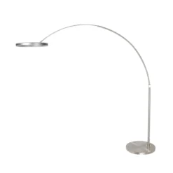 lámpara LED arqueada Ringlux, color acero, metal, CCT, atenuable