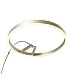 lámpara LED arqueada Ringlux, color acero, metal, CCT, atenuable