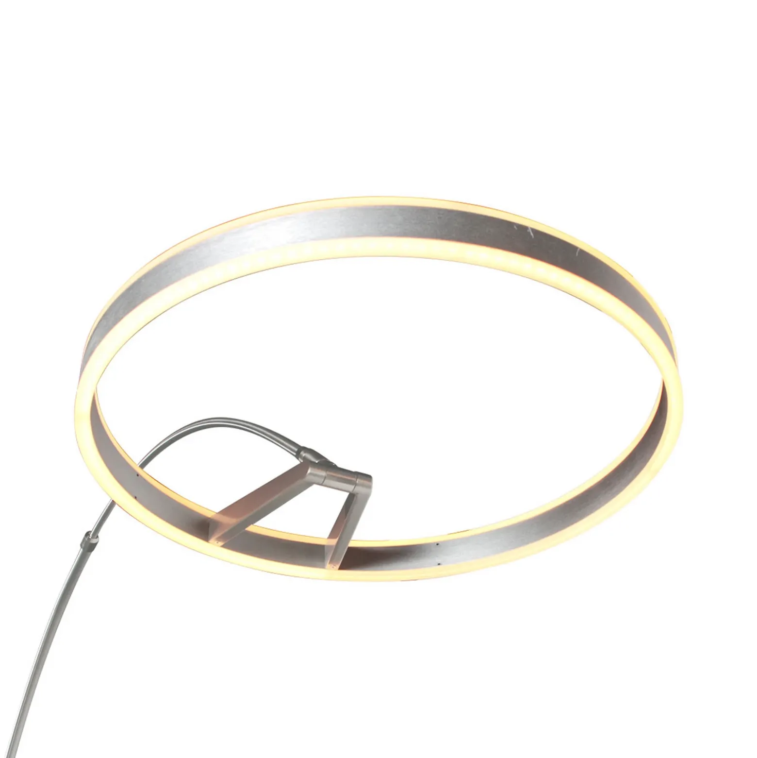 lámpara LED arqueada Ringlux, color acero, metal, CCT, atenuable