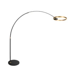 lámpara LED arqueada Ringlux, negro/dorado, metal, CCT, atenuable