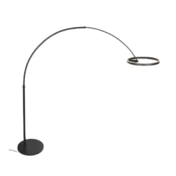 lámpara LED arqueada Ringlux, negra, metal, CCT, atenuador
