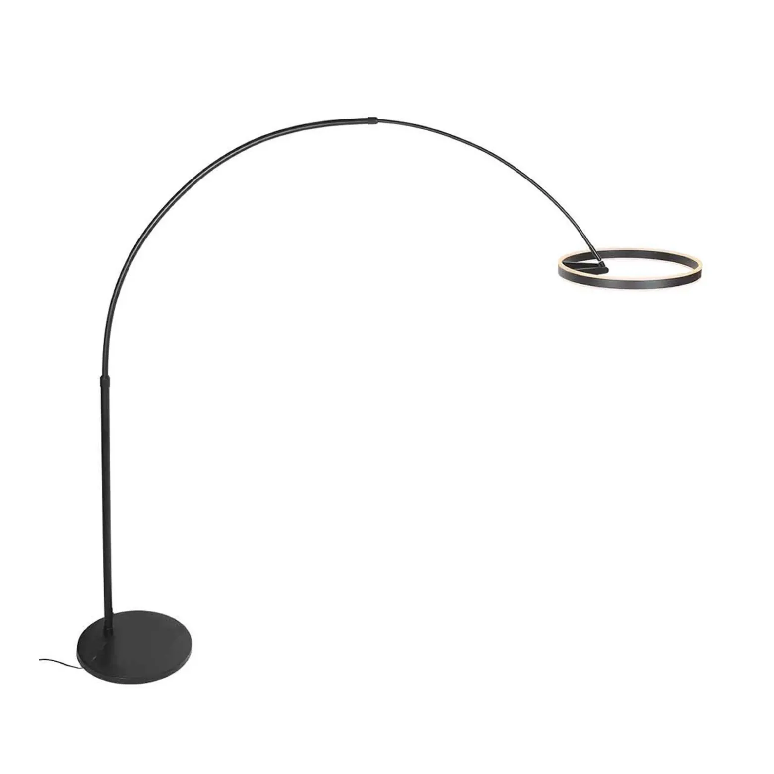 lámpara LED arqueada Ringlux, negra, metal, CCT, atenuador
