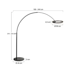 lámpara LED arqueada Ringlux, negra, metal, CCT, atenuador