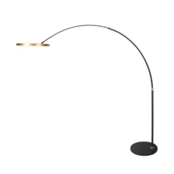 lámpara LED arqueada Ringlux, negro/dorado, metal, CCT, atenuable