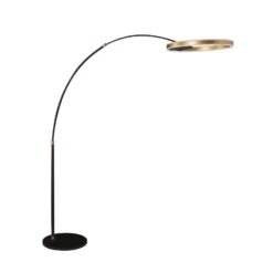 lámpara LED arqueada Ringlux, negro/dorado, metal, CCT, atenuable