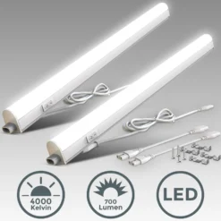 Lámpara LED bajo armario Xaver, longitud 57,3 cm, juego de 2 unidades, 4000 K