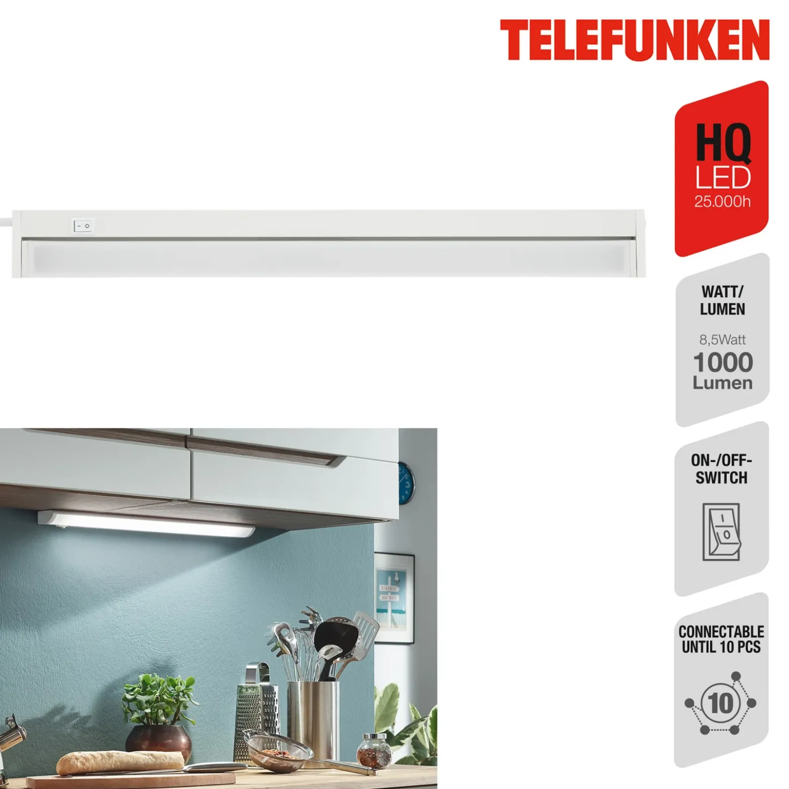 Lámpara LED bajo mueble Hestia, 4.000 K, 1.000 lm, blanca