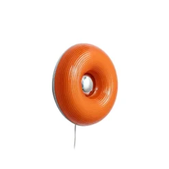 Lámpara LED de mesa/pared Fjora de Lindby, naranja/cromo, Ø30 cm, atenuable.