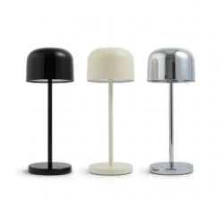 Lámpara LED de mesa recargable Quill cromada/beige/negra, estación de carga