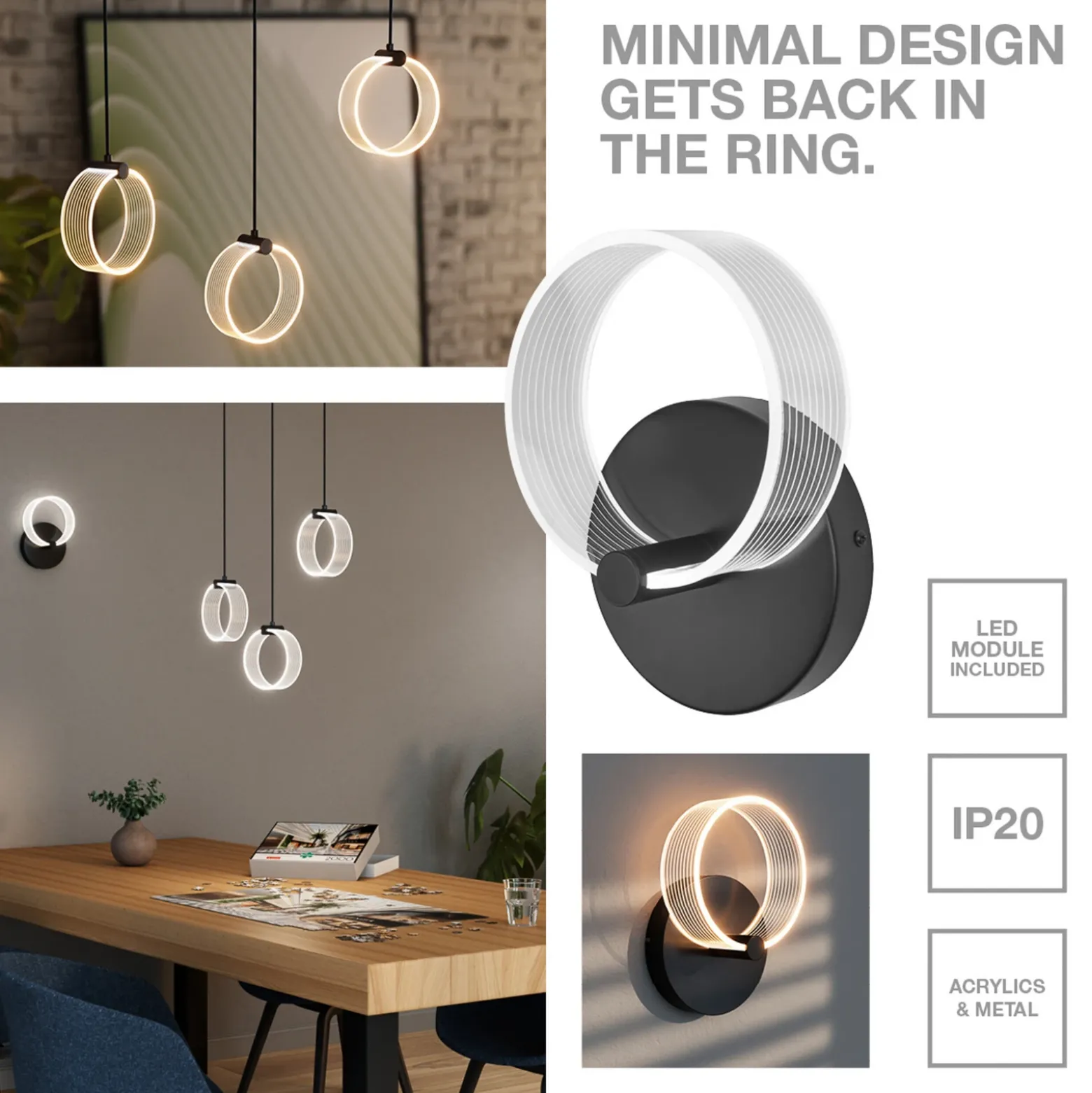Lámpara LED de pared OSRAM Decor Circle, CCT, negro