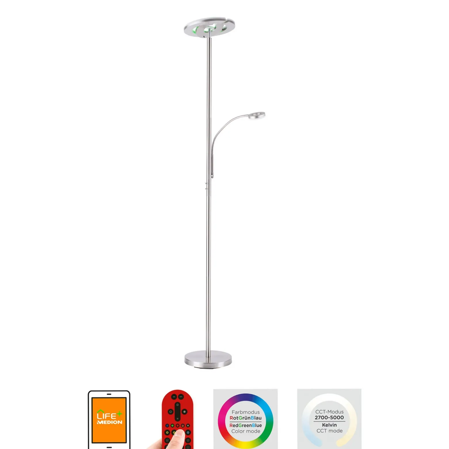 lámpara LED de pie LOLAsmart Rocco con brazo de lectura