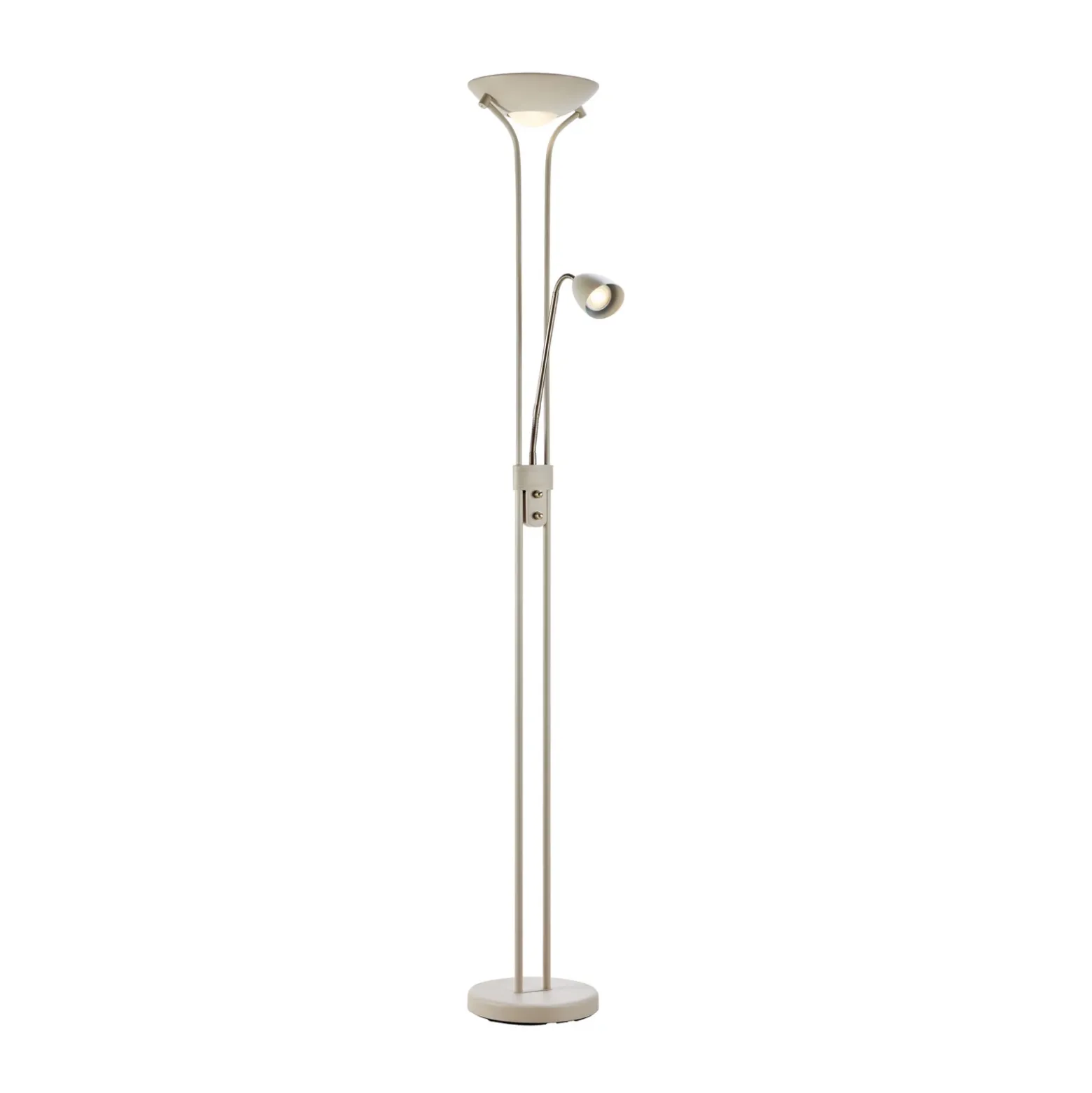 Lámpara LED de pie Modu, beige, brazo de lectura LED, altura 180 cm, atenuable.