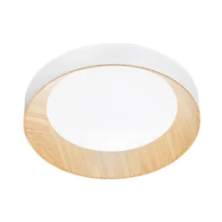 lámpara LED de techo Arka, Ø 40 cm, blanco/aspecto madera, metal, CCT