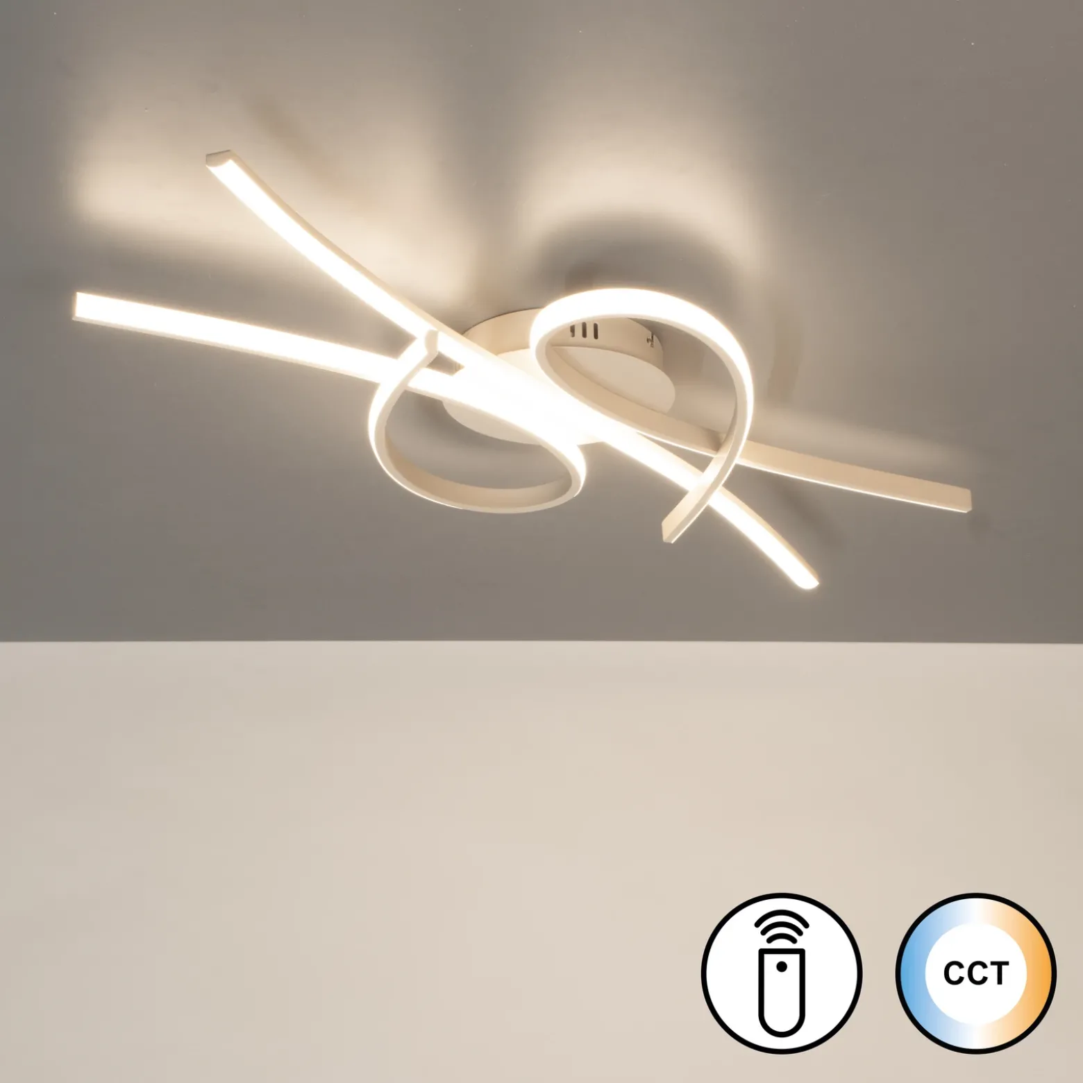 Lámpara LED de techo Biba, color arena, longitud 100 cm, metal, CCT