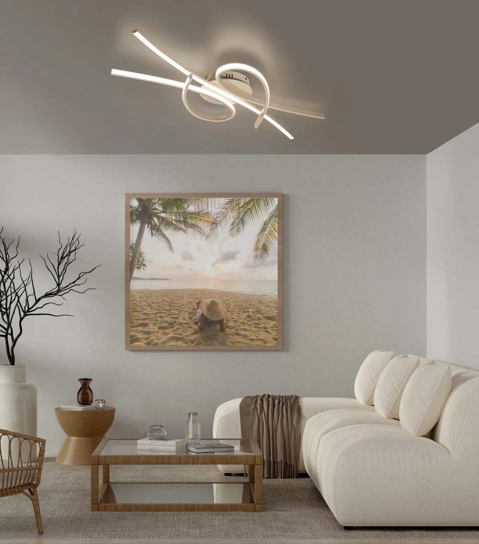 Lámpara LED de techo Biba, color arena, longitud 100 cm, metal, CCT