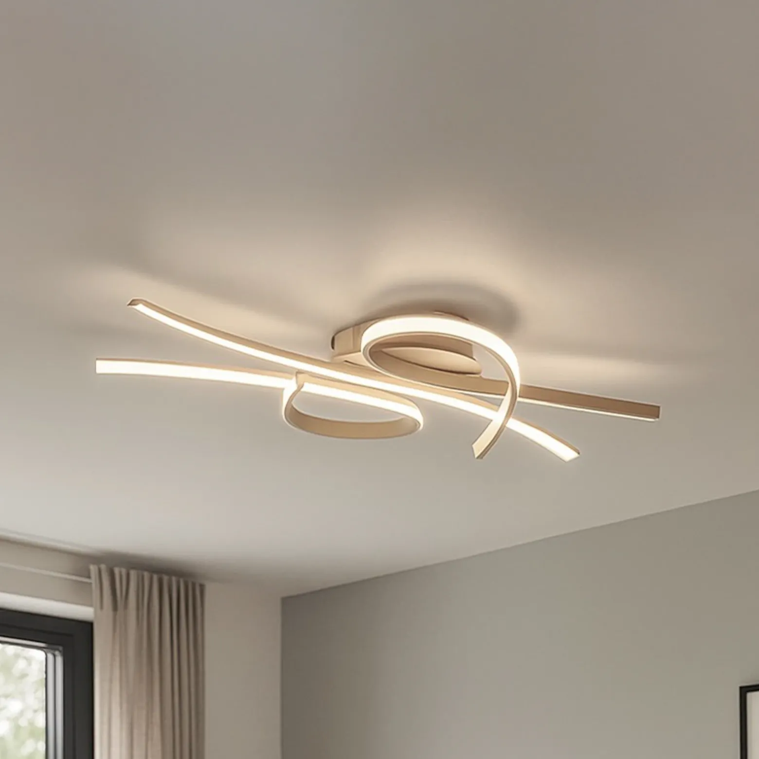 Lámpara LED de techo Biba, color arena, longitud 100 cm, metal, CCT