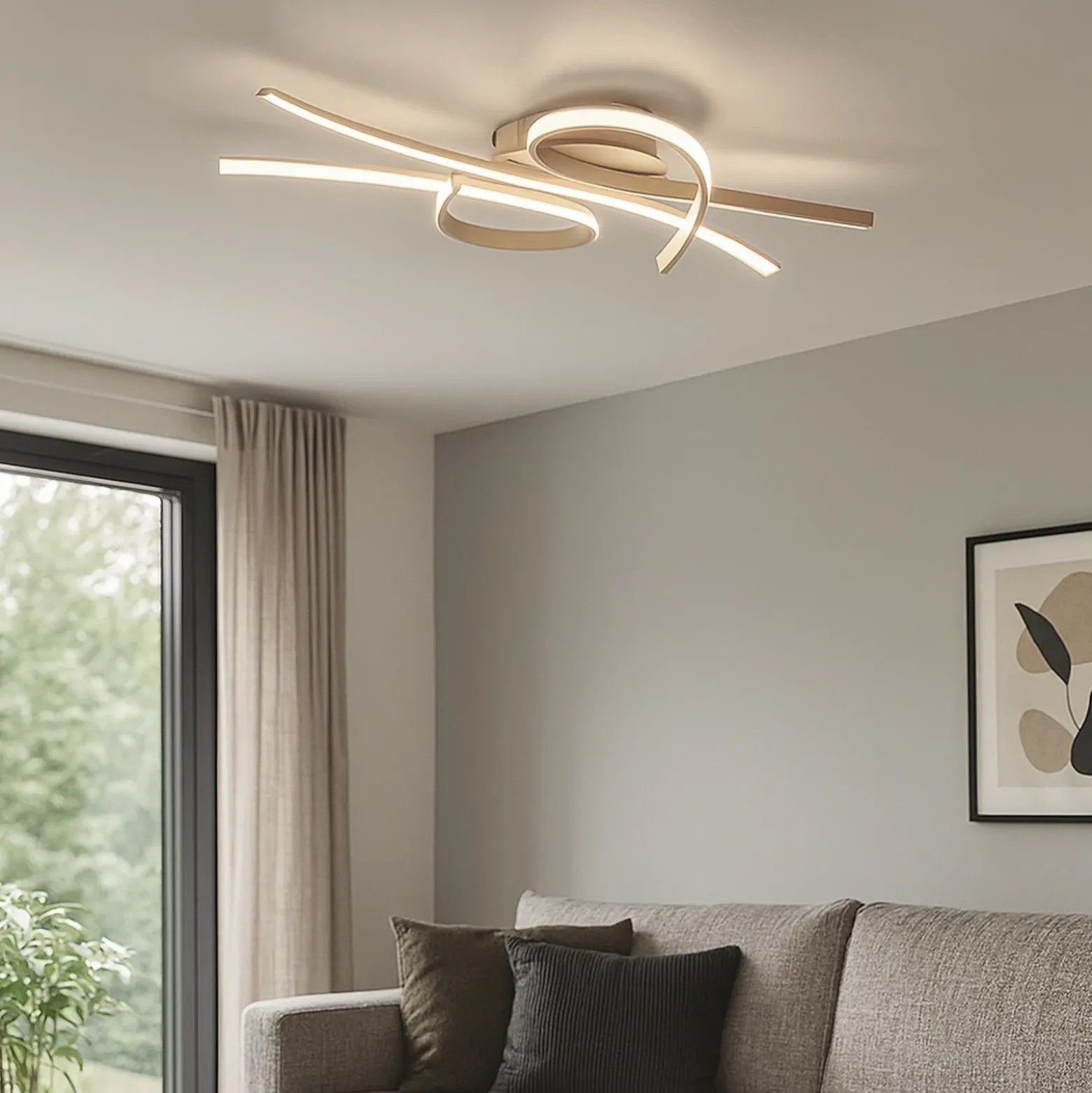 Lámpara LED de techo Biba, color arena, longitud 100 cm, metal, CCT