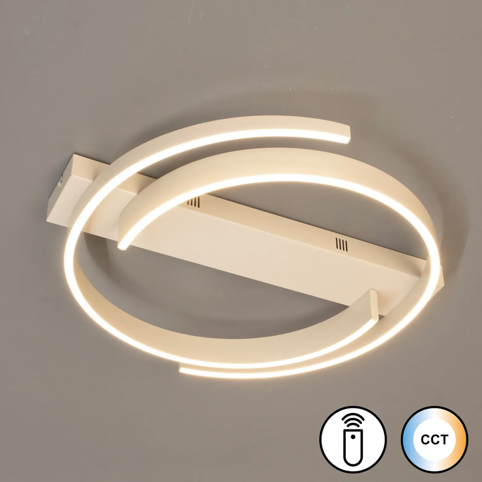 Lámpara LED de techo CIRCLY, arena, Ø 56 cm, control remoto CCT atenuable
