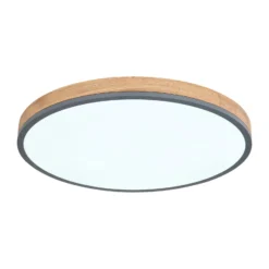 Lámpara LED de techo Doro, Ø 60 cm, grafito oscuro/madera, madera, CCT