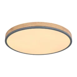 Lámpara LED de techo Doro, Ø 60 cm, grafito oscuro/madera, madera, CCT