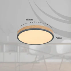 Lámpara LED de techo Doro, Ø 45 cm, grafito oscuro/madera, madera, 830