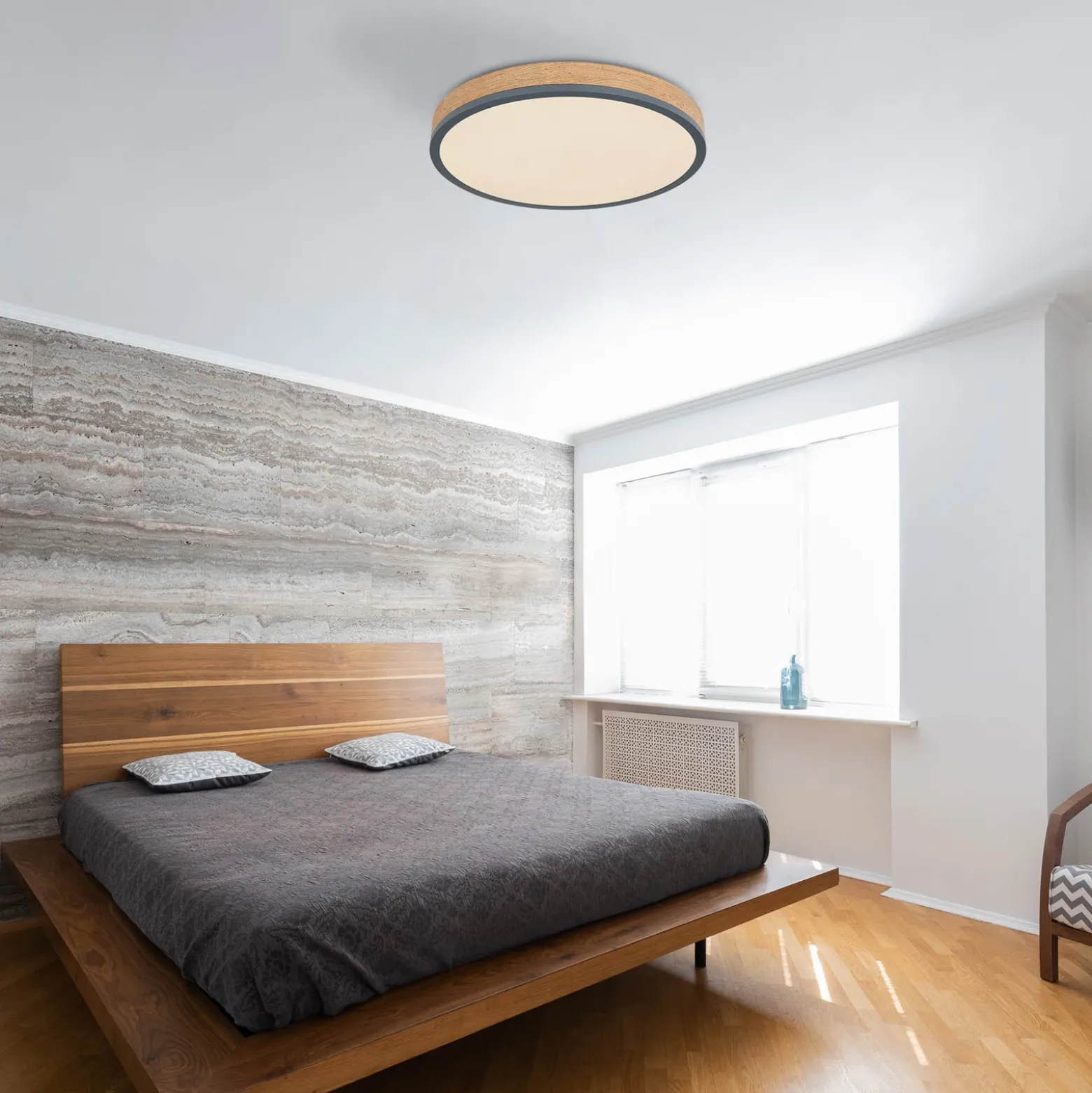 Lámpara LED de techo Doro, Ø 45 cm, grafito oscuro/madera, madera, 830