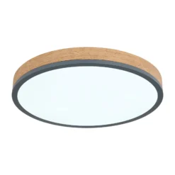 Lámpara LED de techo Doro, Ø 45 cm, grafito oscuro/madera, madera, CCT