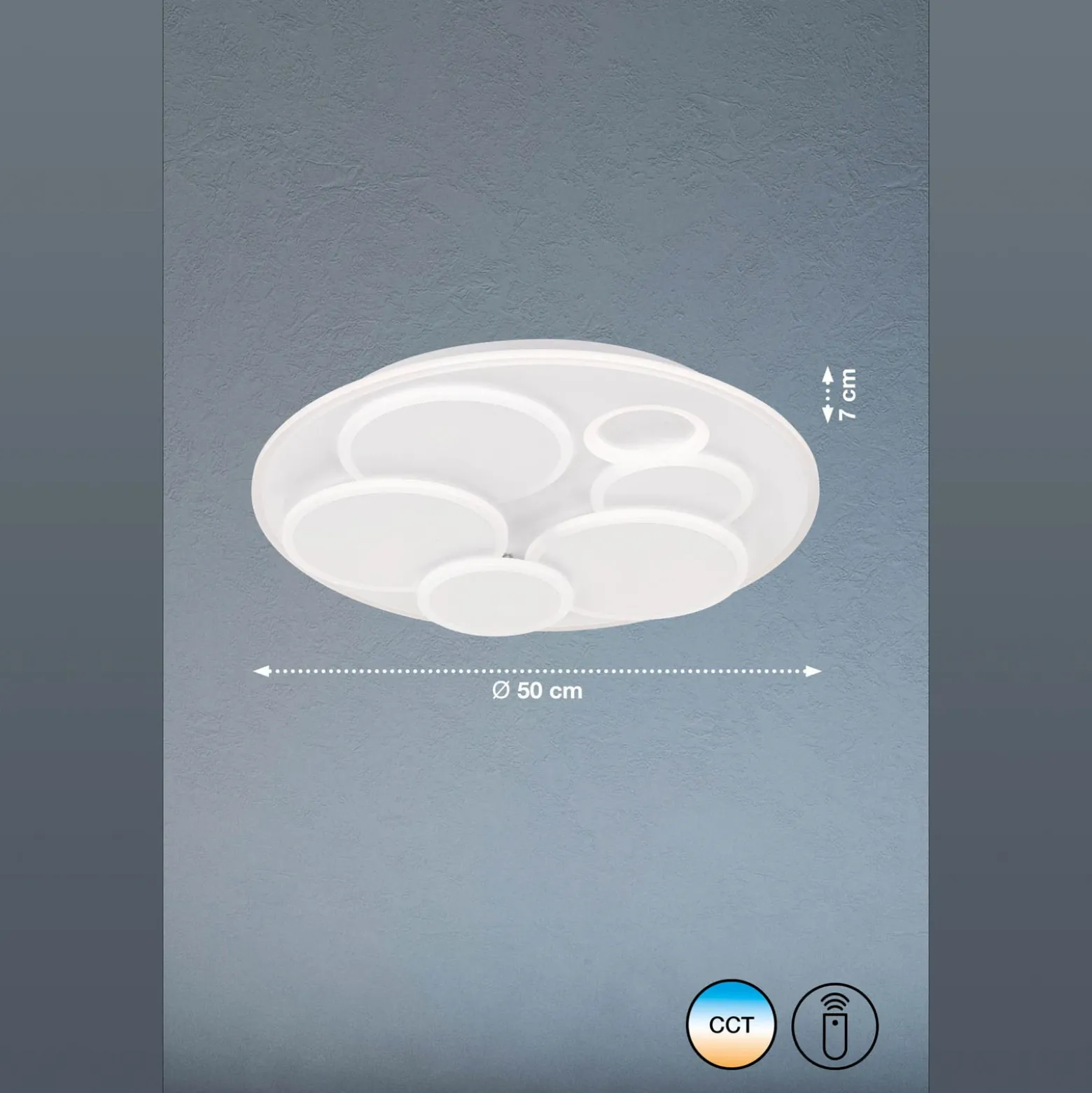 Lámpara LED de techo Dots, blanca, Ø 50 cm, metal/acrílico, CCT