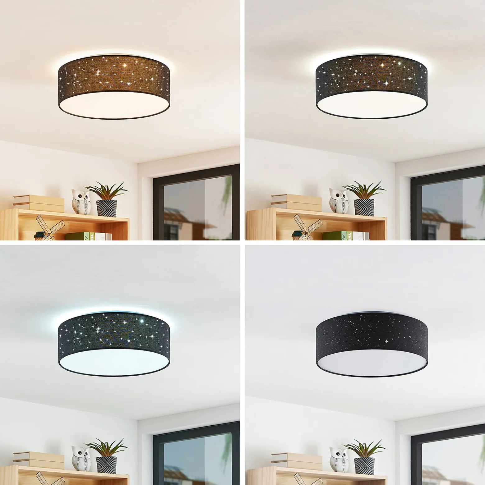 Lámpara LED de techo Ellamina de Lindby, 40 cm, negra, textil